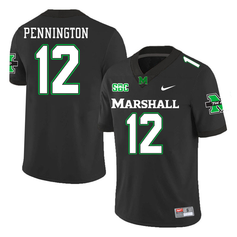 Men #12 Cole Pennington Marshall Thundering Herd SBC Conference College Football Jerseys Stitched-Bl